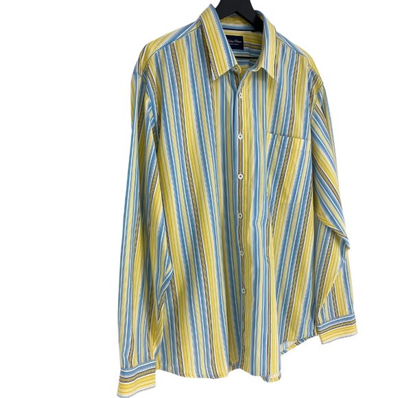 INDIGO PALMS Yellow Multi-Stripe Embroidered Button Up Long Sleeve Shirt Size XL - Picture 5 of 16